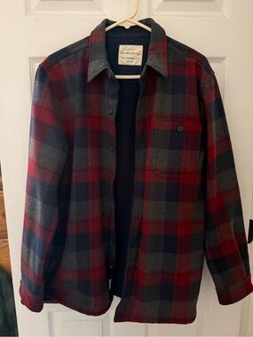 Weatherproof Red and Navy Plaid Lightweight Shirt Jacket